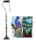 NOVA Sugarcane, Walking Cane with All Terrain Rubber Quad Tip Base and Carrying Strap, Proud Peacock Design