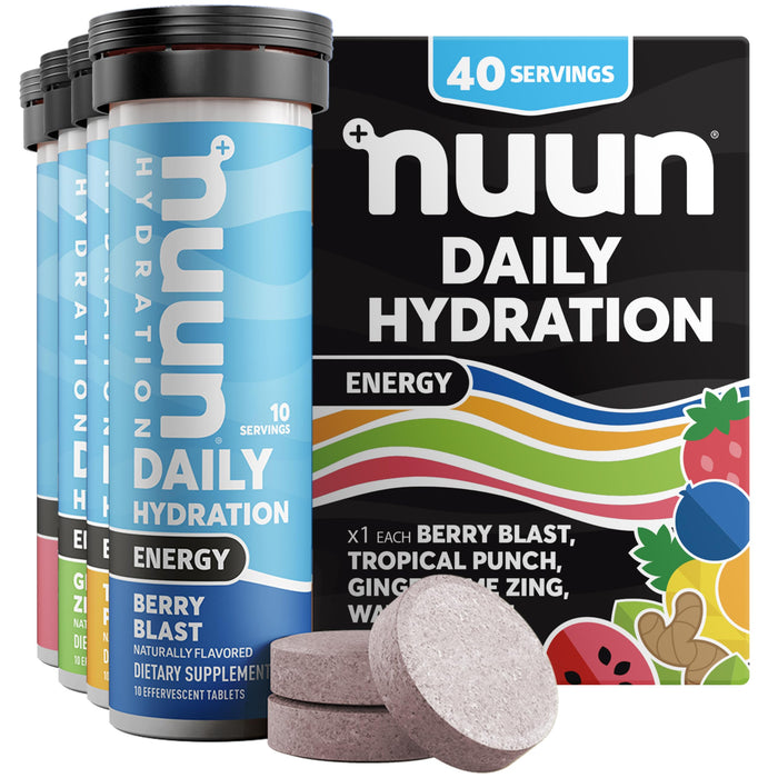 Nuun Energy Electrolyte Tablets with Ginseng, Caffeine from Green Tea Extract, Vitamin B12, B6, B5, Magnesium & 4 Other Electrolytes, Gluten Free & Vegan, Mixed Flavors, 4 Pack (40 Servings Total)