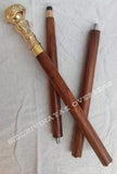 Vintage Brass Handle Victorian Telescope Fold able Wooden Walking Stick Walking Cane Ideal Gift