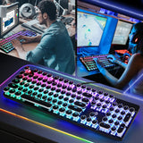 YSCP Typewriter Style Mechanical Gaming Keyboard RGB Backlit Wired with Blue Switch Retro Round Keycap 104 Keys Keyboard (Black 104 Keys RGB)