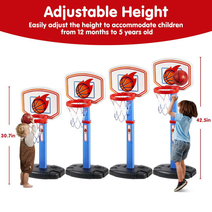 JOYIN Toddler Basketball Arcade Game Set, Adjustable Basketball Goal with 4 Balls for Kids Indoor Outdoor Play, Carnival Games, Christmas Birthday Gift for Boys Girls Age 1 and Up - Air Pump Included