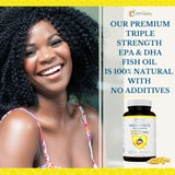 Omega 3 Triple Strength EPA DHA Supplement - 2500mg Lemon Flavored Burpless Fish Oil - High Potency 900mg EPA 600mg DHA Supports Circulation, Brain, Heart, Eye, Skin, Bone & Joints - 120 Softgels