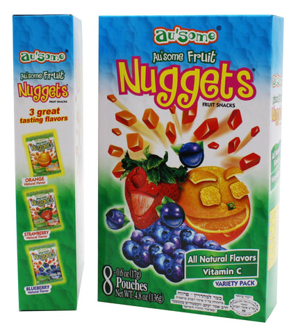 Fruit Juice Nuggets Gift Box Snack - 0.6 ounces, 3 Boxes of 8 pack - Kosher All Natural Flavors Vitamin C - By Au'Some