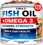 Omega 3 Fish Oil for Dogs - 170 Chews - Skin and Coat Supplement - Omega 3 for Dogs - Dry & Itchy Skin Relief Treatment - Allergy Support - Dog Anti Shedding Treats - Shiny Coats - EPA & DHA - Salmon