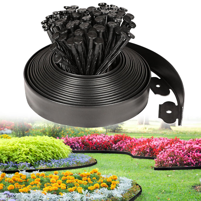 JERIA 2 Inch Tall 33 FT Garden Edging Kit with 45pcs Spikes, Plastic Edging for Landscaping