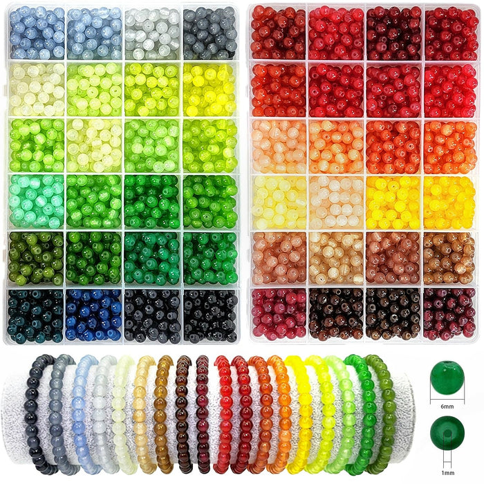 Gaspletu 2600PCS 6mm Glass Beads for Jewelry Making, 48 Colors Crystal Beads Bracelets Making Kit, Christmas Colors 2 Box Round Beads Suitable for Beginners