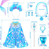 LIMIROLER Princess Dress Up Toys Princess Dress Up Clothes Rainbow Mermaid Cape Kit 9 Pcs Gift Set for Little Girls 3-8 Years Old, Great Gift Set for Birthday Christmas Halloween (Rainbow Blue)