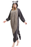 DarkCom Onesie Christmas Pajamas Adult Animal Halloween Costume Cosplay Gray Raccoon One Piece Unisex Homewear Polar Fleece Sleepwear Large