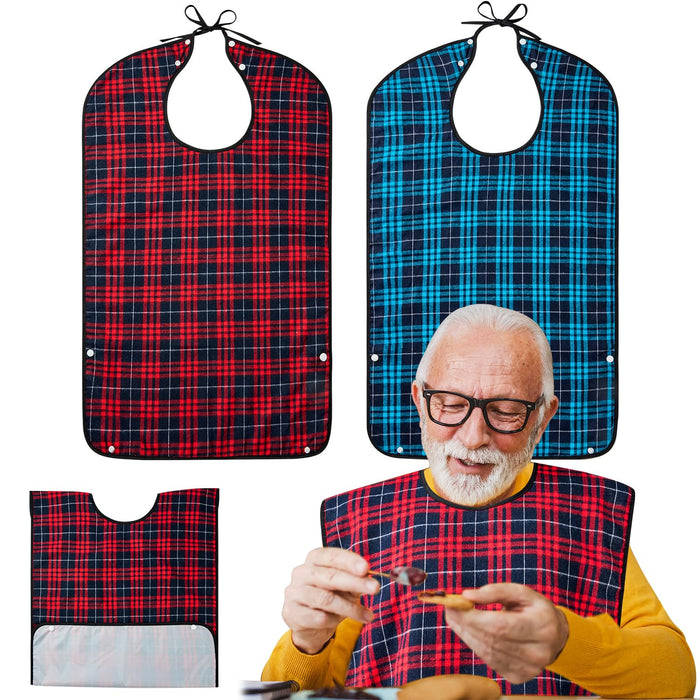 2pcs Adult Bibs For Men Washable, Reusable Waterproof Large Bibs For Adult, Clothing Protector With Crumb Catcher, Adult Bibs For Eating, Feeding Adult Bibs For Women Elderly Men Senior Citizens Gifts