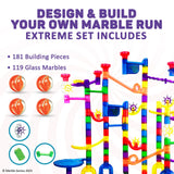 Marble Genius Marble Run - 300 Complete Pieces Maze Track Christmas Toys for Adults, Teens, Toddlers & Kids Aged 4-8 Years Old, (181 Translucent Marbulous Pieces + 119 Glass-Marble Set), Extreme Set