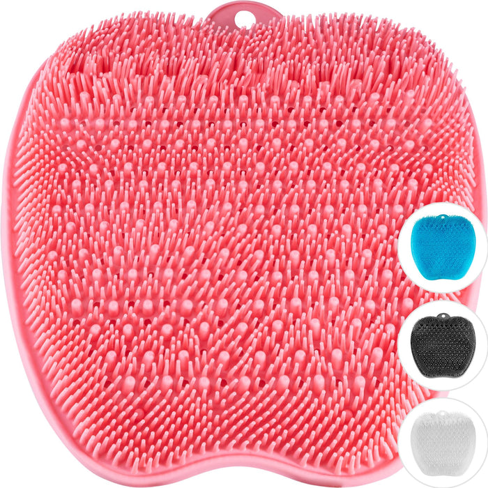 LOVE, LORI Foot Scrubber for Use in Shower - Foot Cleaner & Foot Massager Mat to Eliminate Dead Skin – Shower Accessories for Women - Non-Slip Suction (Pink)