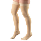 Truform 15-20 mmHg Compression Stockings for Men and Women, Thigh High Length, Dot Top, Closed Toe, Beige, Large