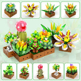 Under the Baubles Flower Botanical Bonsai Building Set, Succulent Building Toys - 9 Pack, for Home Decor, Valentine's Day, Mother's Day, Christmas for Adults and Kids - 913pcs