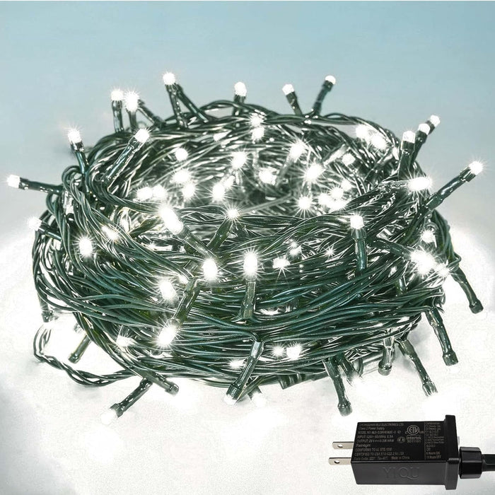 YIQU White 82FT 200 LED Christmas String Lights Outdoor/Indoor (Extendable Green Wire, Ultra-Bright with 8 Modes, UL Certified), Fairy String Lights for Xmas Tree Holiday Party Decoration, Cool White