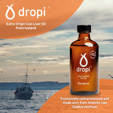 Dropi Omega 3 Fish Oil Liquid, Mandarin - Maximum Strength Omega-3s EPA, DHA, Vitamin A & D - Extra Virgin Cod Liver Oil Food Supplement for Immune System, Brain Health & Joint Support - 5.7 Fl Oz