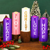 Mudder 5 Pcs Christmas Advent Pillar Candles LED Flameless Advent Candle Set Christmas Candles with Words Hope Peace Love Joy Christ Purple Pink White Pillar Candles for Church Wreath Rituals