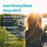 Nordic Naturals Ultimate Omega Xtra, Lemon Flavor - 60 Soft Gels - 1480 mg Omega-3 + 1000 IU Vitamin D3 - Omega-3 Fish Oil - EPA & DHA - Brain, Heart, Joint, & Immune Health - 30 Servings