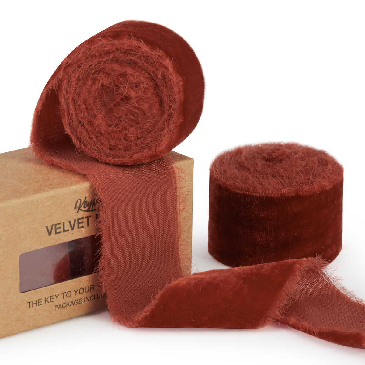 Keypan Rust Red Velvet Ribbon for Gift Wrapping - 1 1/2 inch Wide Hand