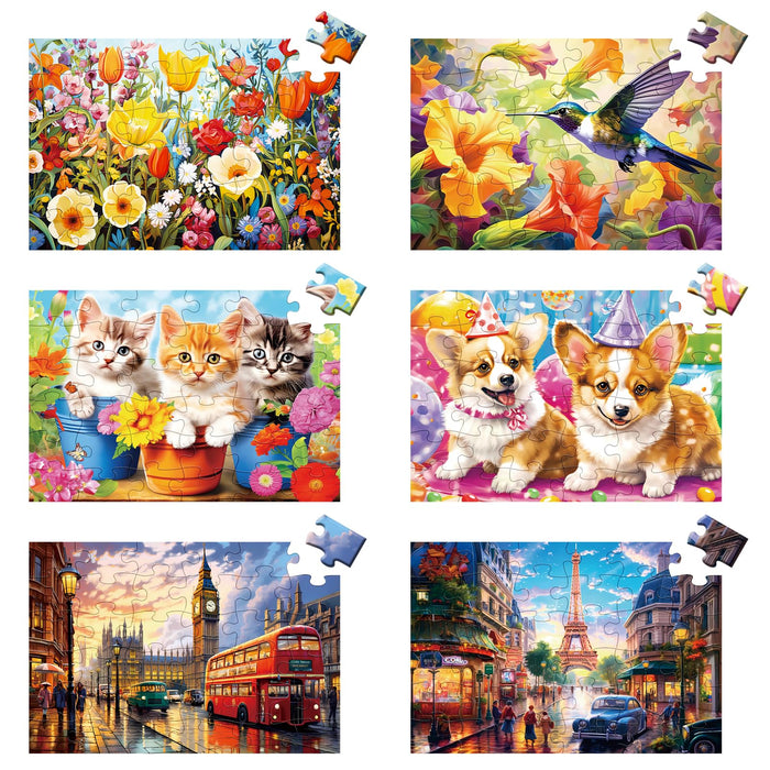 6 Packs 36 Pieces Large Puzzles for Seniors,Dementia Puzzles for Elderly Adults,Jigsaw Puzzles for Adults Seniors with Alzheimer's Dementia with 6 Storage Bags(Animals