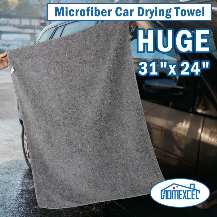 HOMEXCEL Professional Large Microfiber Car Drying Towels 2 Pack, Lint Free, Scratch Free, Highly Absorbent Drying Towel for Cars, SUVs, RVs, Trucks, and Boats,31" x 24",Grey