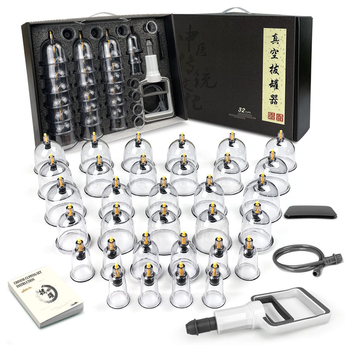 DEFUNX Cupping Therapy Set 32 Cups - Professional Chinese Cupping Set with Pump Suction Cups Supplies for Cellulite Muscle Pain Relief Physical Therapy