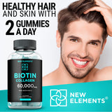 Biotin & Collagen Peptides Gummies - Collagen Peptides 50000mcg + Biotin 10000mcg Chewable Vitamin B7 for Hair Skin and Nails, Hair Growth Supplement for Men & Women, Non-GMO