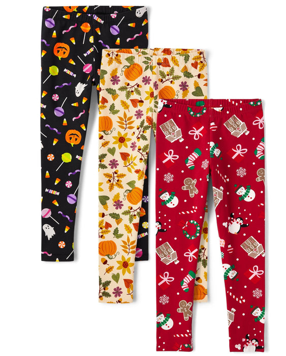The Children's Place Girls' Assorted Everyday Pull On Leggings, Harvest/Christmas/Halloween 3-Pack