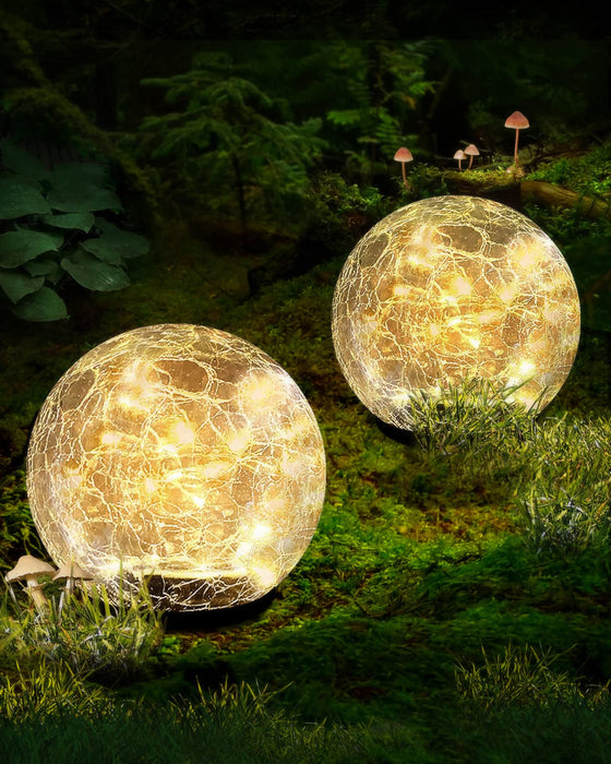 Garden Solar Ball Lights Outdoor Waterproof, 30 LED Cracked Glass Globe Solar Power Ground Lights for Path Yard Patio Lawn, Christmas Decoration Landscape Warm White(2 Pack 3.9'')