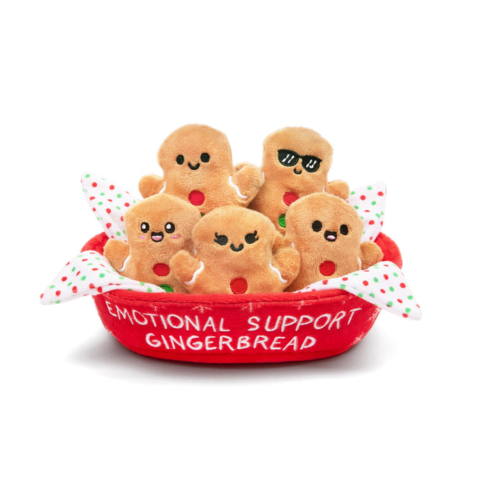 Emotional Support Gingerbread by Relatable, Christmas Stuffed Animals, Great Gingerbread Man Gifts, Funny Gifts or Cute Christmas Decor, Includes 5 Gingerbread Plushies with Carrying Basket