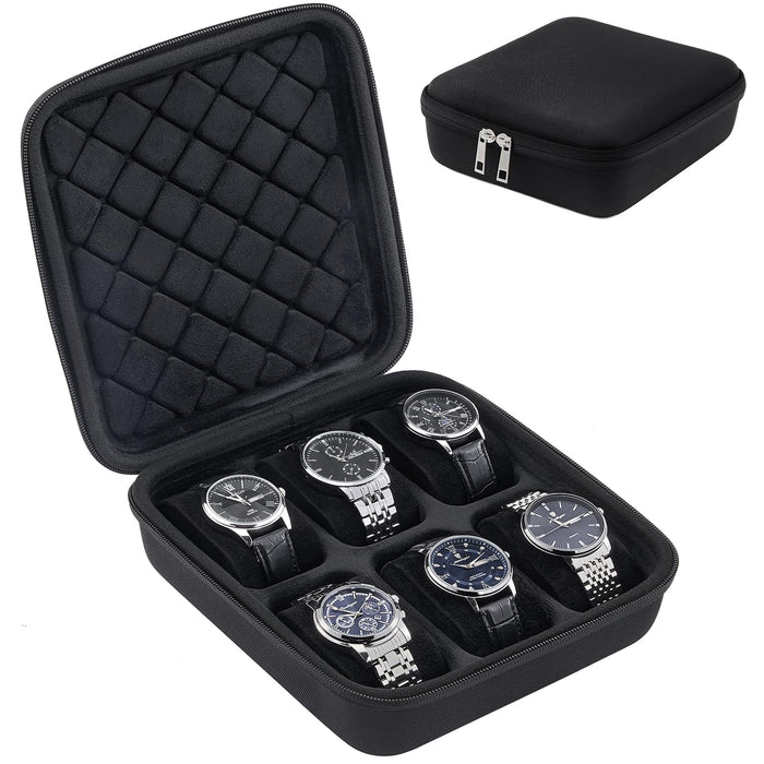 ProCase 6-Slot Travel Watch Case for Men, Hard Shell Storage Box -Black