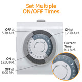 GE 24-Hour 2 Grounded Outlets Mechanical Outlet Timer, Timers for Electrical Outlets Indoor, Light Timers Indoor, Daily ON/OFF Cycle, Timer for Lights Inside, Christmas Tree Timer, 4 Pack, 66405