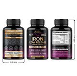 Iron Supplement for Women - Iron 65mg (Ferrous Sulfate 325mg) - Stomach Friendly | Slow Release Iron | High Absorption - Vitamins C, D3, B6, B12 & Folate - Iron Level & Energy Support - 60 Capsules