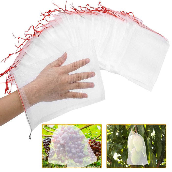 50 Pcs Kikhope Fruit Protection Bags, 10"x6" Fruit Netting Bags, Garden Netting Bags with Drawstring, Fruit Tree Bags, Netting Barrier Bags for Protecting Fruits and Vegetables