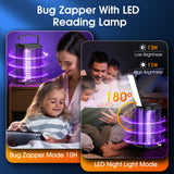 Solar Bug Zapper Outdoor,2 in 1 Mosquito Zapper Cordless & Rechargeable, Kiies 4200V Portable Fly Zapper Insect Trap with Reading Lamp for Camping Patio Backyard Garden Grey