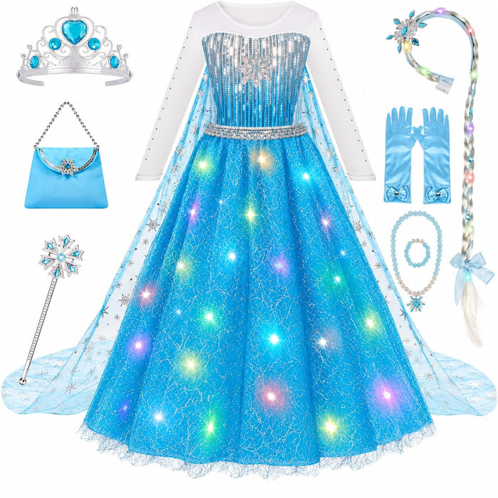 Meland Light Up Princess Dress for Girls Ages 3-10, Dress Up Toys Gift Set