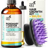 Artnaturals Organic Rosemary Castor Hair Oil + Massager Hair Growth Set Hair Growth Oil 4 ounces with Coconut & Olive Oil for Dry, Damaged & Split End