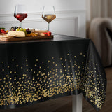 Prestee Black and Gold Tablecloths, 12pk, 54x108 Inches - Gold Dot Tablecloths, Plastic Tablecloth, Black Tablecloths, Party Decorations - Paper Tablecloth for Christmas Party, Dining, Holiday