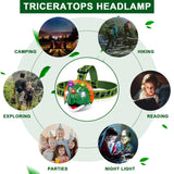 Triceratops LED Headlamp - Dinosaur Headlamp for Kids Camping Gear Essentials | Dinosaur Toy Head Lamp Flashlight for Boys Girls or Adults | Ideal Gift for Birthday, Halloween, Christmas, New Year