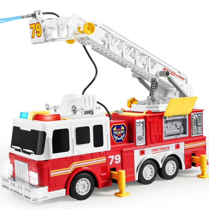 JOYIN Extra Large Toddler Fire Truck Toys for Boys with 33-inch Ladder, Lights & Sprinkler Pump, Big Emergency Vehicle, Kids Toys for Age 3, 4, 5, 6, 7, Christmas Birthday Gift for Grandkids