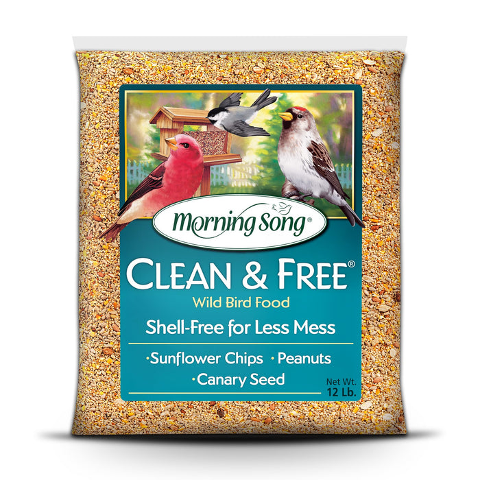 Morning Song Clean & Free No Mess Wild Bird Seed – 12 lb. Shell-Free Bird Food Blend with Sunflower Chips, Peanuts & Canary Seed – No Waste Bird Food for Outside Feeders