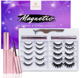 Updated 3D 6D Magnetic Eyelashes with Eyeliner Kit- 2 Tubes of Eyeliner & 10 Pairs Eyelashes Kit-With Natural Look & Reusable False lashes -No Glue Need