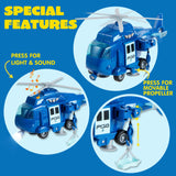 JOYIN 4 Packs Emergency Vehicle Toy Playsets, Friction Powered Vehicles with Light and Sound, Including Fire Truck, Ambulance Toy, Play Police Car and Toy Helicopter, Christmas Toddler Kids Boys Gifts