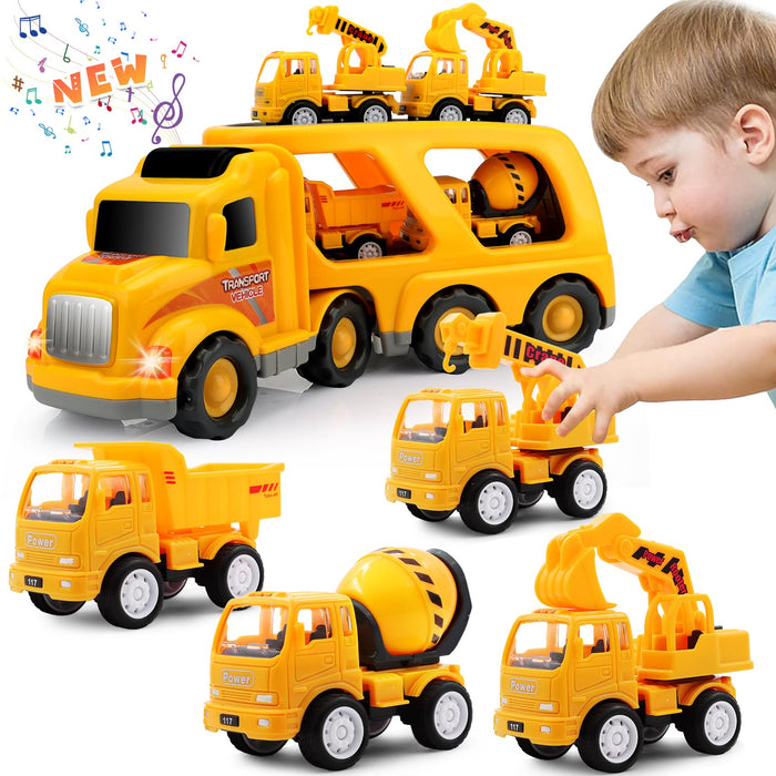 Nicmore Construction Truck Toddler Toys Car: Toys for 1 2 3 4 Year Old Boy 5 in 1 Carrier Toys for Kids Age 1-3 2-4| 18 Months 2 Year Old Boy Christmas Birthday Gifts