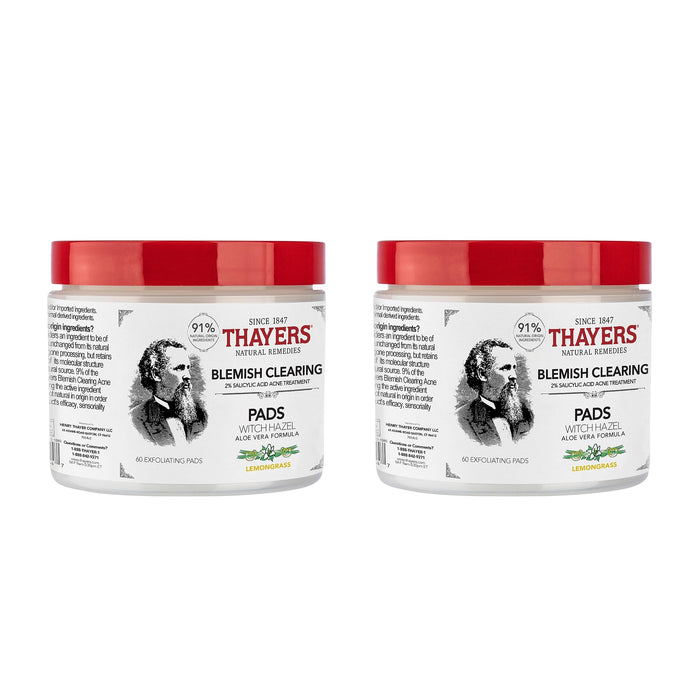 THAYERS Alcohol-Free Witch Hazel Blemish Clearing Pads, 60 Pads (Pack of 2)