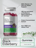 Horbaach Black Elderberry Gummies | 120 Count | Sambucus Extract | with Zinc and Vitamin C | Berry Flavor | Vegan, Non-GMO, and Gluten Free Supplement for Adults