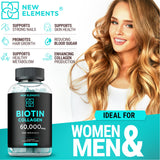 Biotin & Collagen Peptides Gummies - Collagen Peptides 50000mcg + Biotin 10000mcg Chewable Vitamin B7 for Hair Skin and Nails, Hair Growth Supplement for Men & Women, Non-GMO