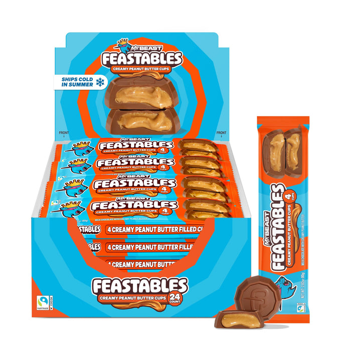 MrBeast Feastables Peanut Butter Cups Milk Chocolate, 24 Count, 2-Cup Packs