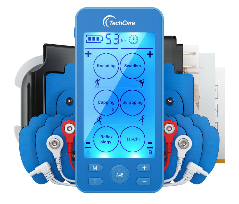 Tens Unit Plus 24 Rechargeable Electronic Pulse Massager Machine Multi Mode Device with All Accessories (Blue)