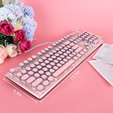 CHICHEN Retro Steampunk Typewriter-Style Gaming Keyboard, Blue Switches,Pure White Backlight, USB Wired, for PC Laptop Desktop, Stylish Pink Mechanical Keyboard Round Keycaps