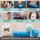 Silicone Foot Roller & Massage Ball Kit - Head-to-Toe Massage Roller Set Combines Foot Massager for Plantar Fasciitis & More with 2 Massage Balls for Jaw, Neck, Arm, Hand, Back, Leg & Heel Pain